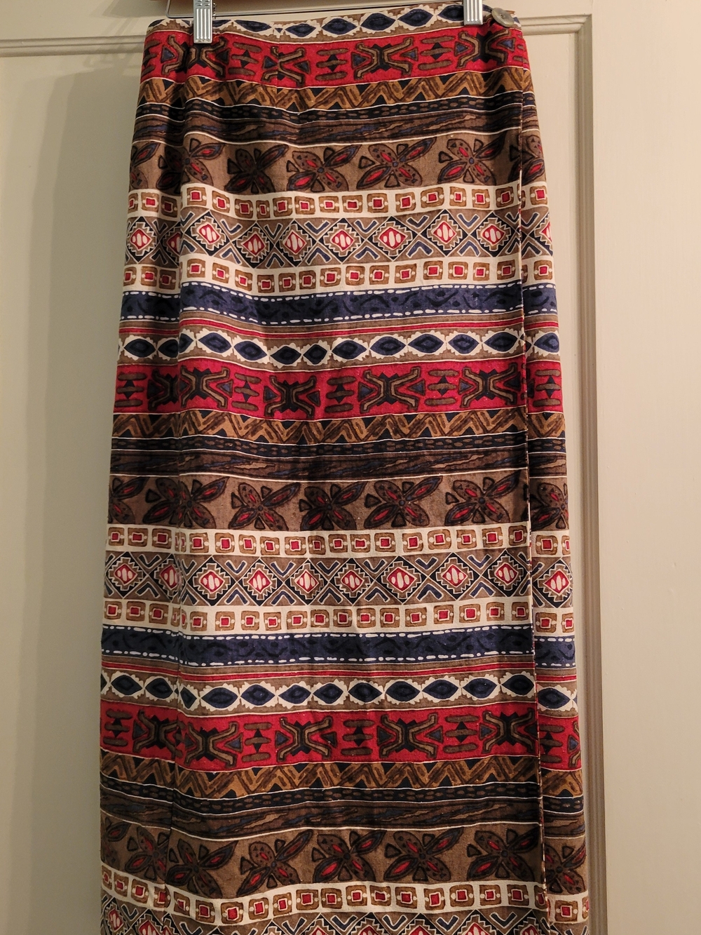 Studio Boho Maxi Skirt in Red, Navy & Tan
